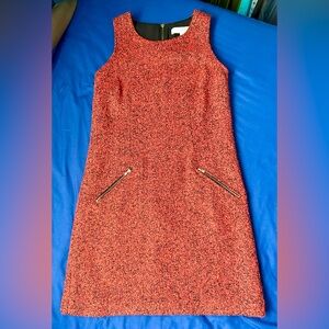 LOFT Burnt Orange Tweed Sleeveless Shift Dress w/ Zipper Pockets, Size 00